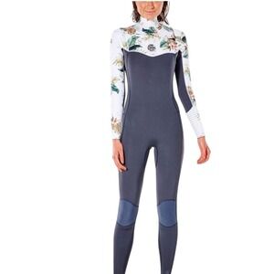 Rip Curl Dawn Patrol 4/3mm Chest Zip Wetsuit Floral Tropical Womens Black White